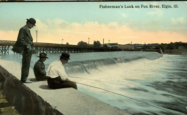 Fisherman's Luck on the Fox River, Elgin, IL. Photo courtesy of the Elgin Area Historical Society.